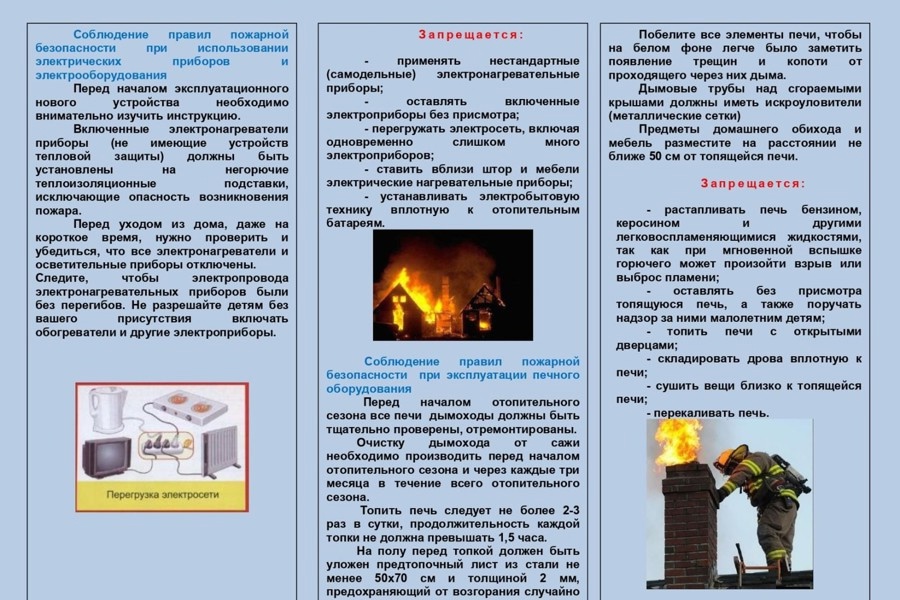 Памятка по соблюдению правил пожарной безопасности.